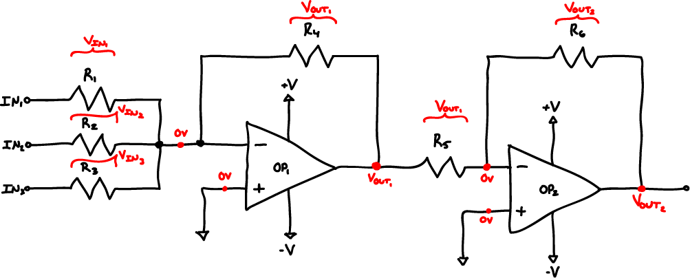 Voltage adder without op amp